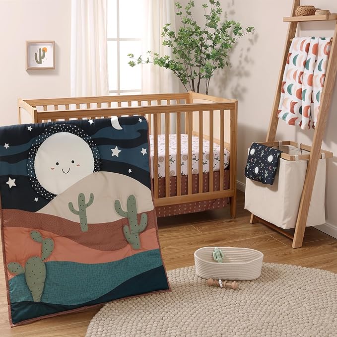 The Peanutshell 5 Piece Baby Crib Bedding Set for Boys & Girls - Newborn, Infant & Toddler Nursery Bed Set Decor with Fitted Crib Sheets, Blanket, Dust Ruffle Comforter - Joshua Tree