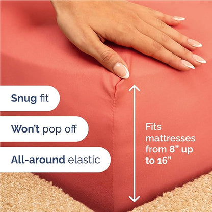 CGK Linens Twin XL 4 Piece Sheet Set - Cooling Sheets for Hot Sleepers - Hotel Luxury Bedding Set with 8-16 Inch Deep Pockets - 1 Flat & 1 Fitted & 2 Pillowcases - Soft, Comfy & Wrinkle Free - Coral