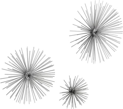 CosmoLiving by Cosmopolitan Metal Starburst Home Wall Decor 3D Wall Sculpture, Set of 3 Wall Art 6", 9", 11"W, Silver