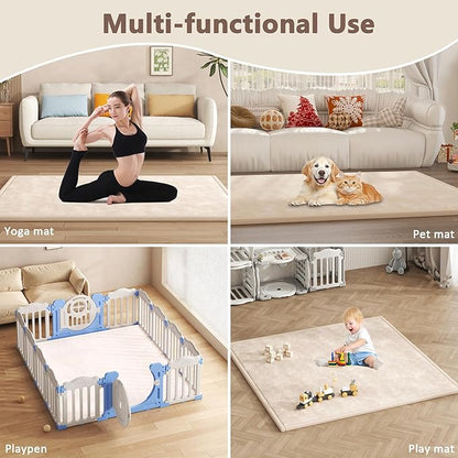 Baby Play Mat for Floor – 1.3 Inch Thick Memory Foam, Soft Coral Fleece Surface, Non-Slip Bottom – Perfect for Playtime, Tummy Time & Nursery, 59''x79''