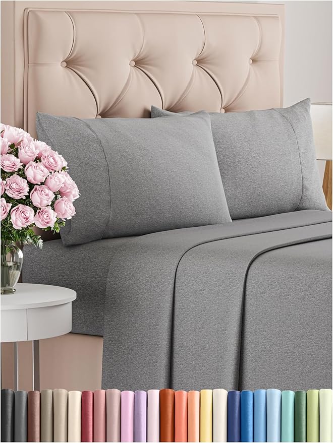 CGK Linens Twin XL 4 Piece Sheet Set - Cooling Sheets for Hot Sleepers - Hotel Luxury Bedding Set w/ 8-16 Inch Deep Pockets - 1 Flat & 1 Fitted & 2 Pillowcases - Soft & Wrinkle Free - Heathered Grey