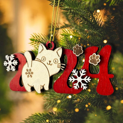 Personalized Cat 2024 Wooden Christmas Ornament - Custom Pet-Themed Holiday Tree Decoration for Cat Lovers - Easily Personalize with a Name or Message Using Marker (Marker Not Included)