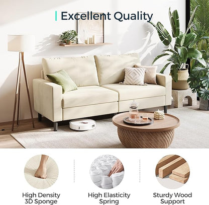 LINSY 79'' Beige Loveseat Sofa - Comfy Couch Corduroy Love Seat Couch with Adjustable Seat Depth Ergonomic Design Modern 2-Seater Soft Sofa for Living Room Bedroom Apartment Office, Beige