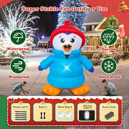 Christmas Decorations Outdoor Inflatables 6FT Penguin Yard Decor with Build-in LEDs Blow Up for Christmas Party Indoor Outdoor Yard Garden Lawn Patio