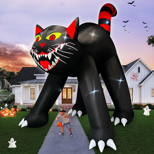 SEASONBLOW 14 Ft Giant Halloween Inflatable Black Cat Decoration LED Light Up Giant Blow Up Black Cat Archway for Halloween Party Indoor Outdoor Garden Yard Decor