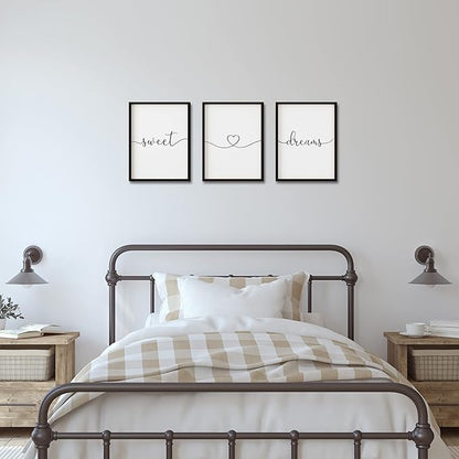 Set of 3 Framed Farmhouse Sweet Dreams Sign 11x14” Above Bed Wall Decor for Bedroom Decor Wall Art Wood Signs (11"x14", Black)