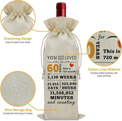 Sazuwu Happy 60th Birthday Gifts for Women Wine Bag 60 Year Old Birthday Gifts for Men Wine Bottle Storage Bag Funny Turning 60 Gifts Born in 1964 Gifts Wine Accessories Gifts for Wine Lovers