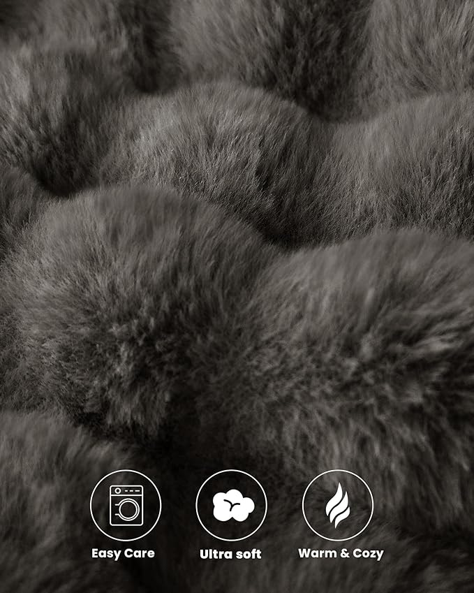 Ultra Soft Cozy Faux Fur Throw Blanket, Fuzzy Plush Thick Bubble Blanket, Oversize Luxury Fluffy Blanket for Couch, Bed, and Living Room, 60x80 Inches, Dark Grey