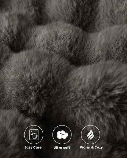Ultra Soft Cozy Faux Fur Throw Blanket, Fuzzy Plush Thick Bubble Blanket, Oversize Luxury Fluffy Blanket for Couch, Bed, and Living Room, 60x80 Inches, Dark Grey