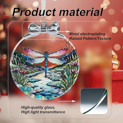 Dragonfly Stained Glass Christmas Ornament - Hanging Ornaments for Christmas Tree Decorations -Holiday Keepsake Present Exchange Idea