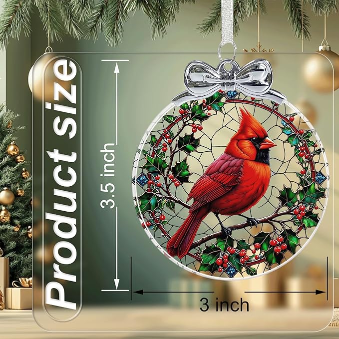 Cardinal Stained Glass Christmas Ornament - Hanging Ornaments for Christmas Tree Decorations - Red Cardinal Memorial Gifts for Loss of Loved One
