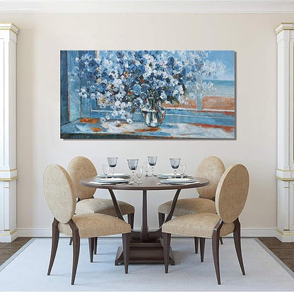 Flower Wall Art Blue Floral Wall Decor Pictures Wall Decor Canvas Prints Artwork Suitable For Living Room, Kitchen, Office And Bedroom Can Be Hung Directly 24x48 Inch