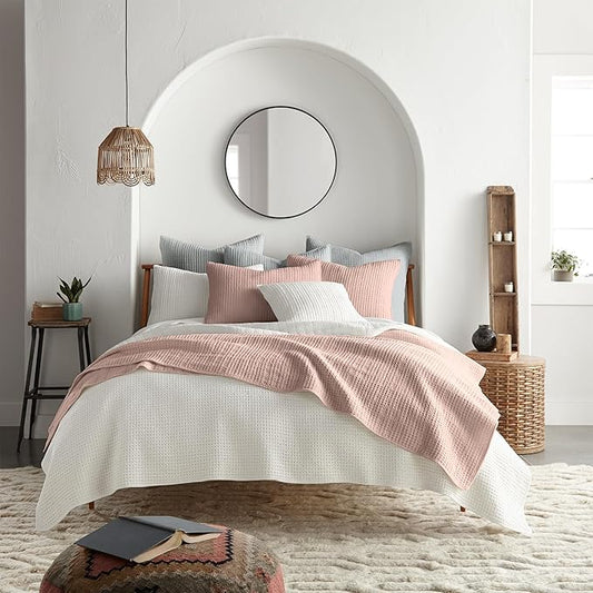 Levtex Home Mills Waffle Full/Queen Quilt Set (88x92in) with 2 Pillow Shams (26x20in) - Cream - Cotton Waffle Full/Queen Size Quilt Bedding Set - Lightweight, Soft, Pre-Washed