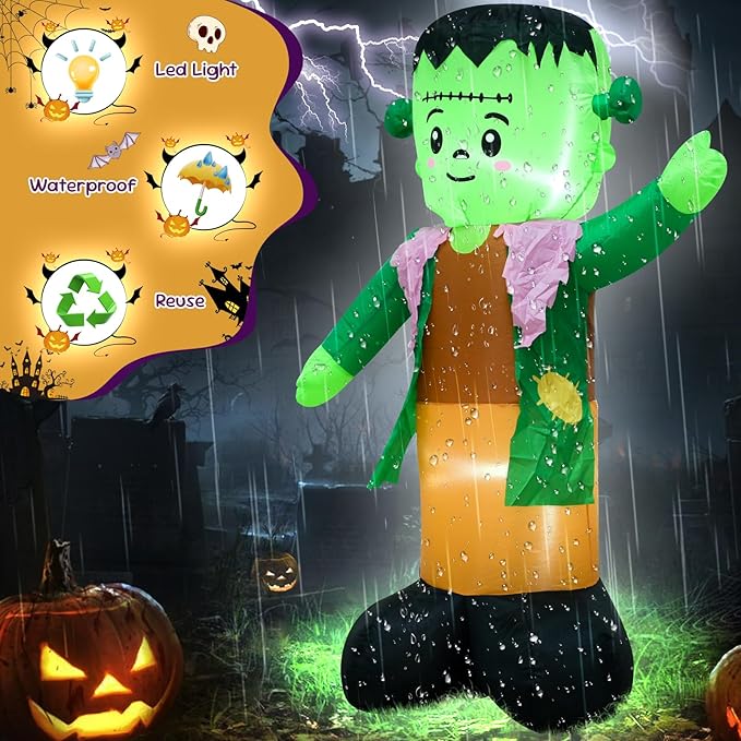 4FT Green Ghost Halloween Inflatable Decor Halloween Parties Holiday Decor Blow Up Decoration with LED Lights Indoor Outdoor Yard Graden Inflatable Decor