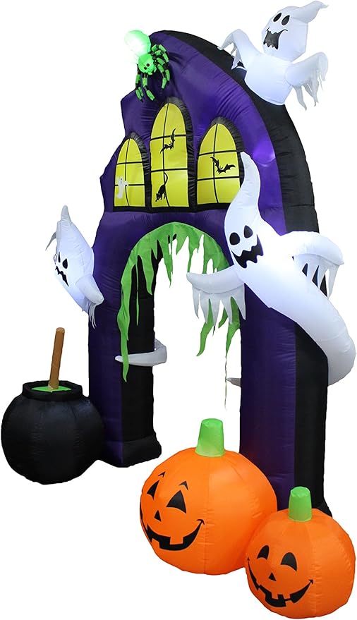 9 Foot Tall Halloween Inflatable Castle Archway with Pumpkins Spider Ghosts Cauldron LED Lights Decor Outdoor Indoor Holiday Decorations, Lighted Yard Blowup, Lawn Blow Up Home Family Party