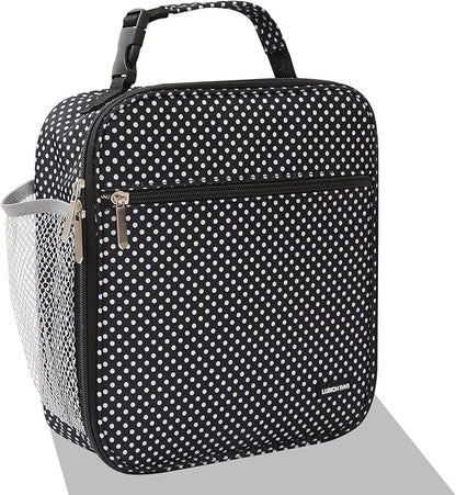 Lunch box Lunch bag for men women Insulated Lunchbox Lunch bags for Work Picnic Travel (Black polka dot)