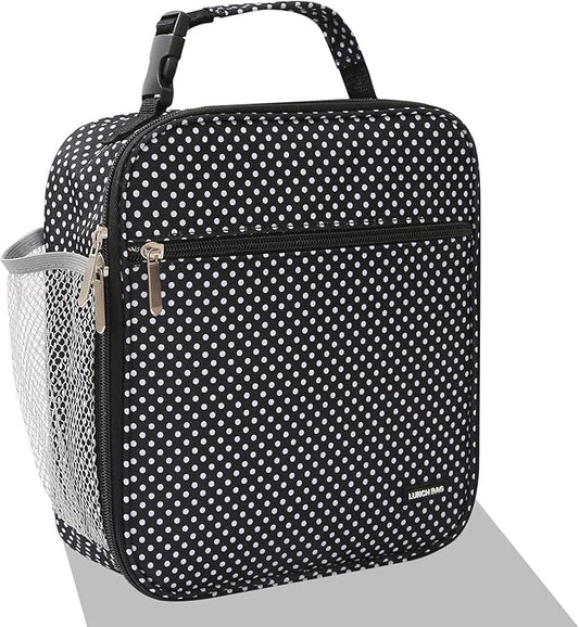 Lunch box Lunch bag for men women Insulated Lunchbox Lunch bags for Work Picnic Travel (Black polka dot)