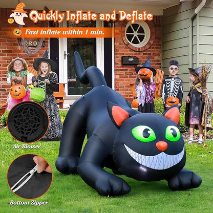 FunFanso 7 FT Halloween Inflatables Black Cat Outdoor Decorations, Blow Up Yard Decorations Built-in Bright LEDs for Indoor Party Garden Lawn Decor, Easy Installation Festival Halloween Party Decor