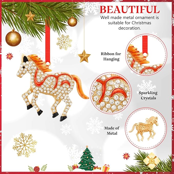 WhatSign Horse Christmas Ornament - Metal Farmhouse Animal Ornament With Rhinestones for Christmas Tree, Holiday Decorations, Keepsakes, Gifts for Women Girls