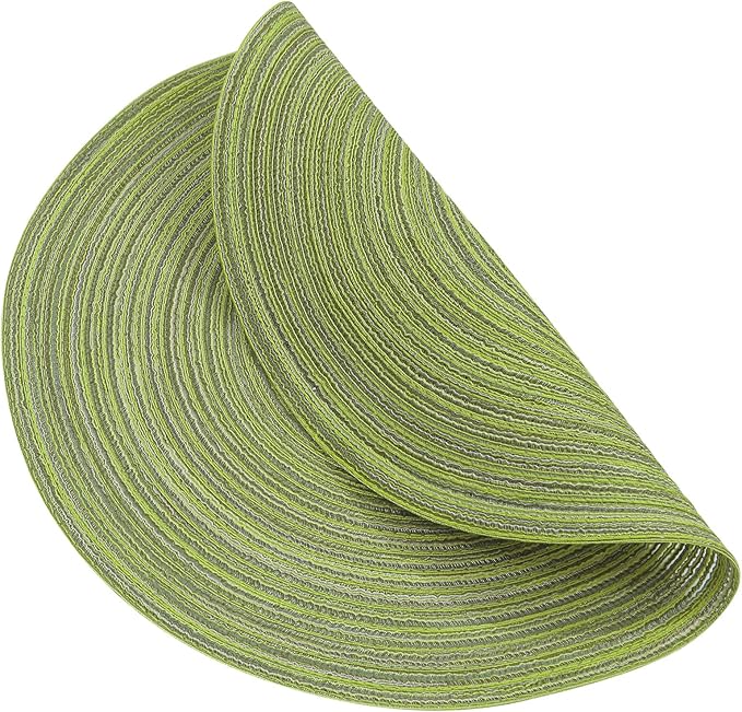 SHACOS Round Placemats Set of 8 Washable 15 inch Round Table Mats Braided Non Slip Fabric Place Mats for Dining Table Indoor (Pea Green, 8)