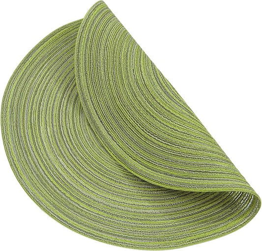 SHACOS Round Placemats Set of 8 Washable 15 inch Round Table Mats Braided Non Slip Fabric Place Mats for Dining Table Indoor (Pea Green, 8)