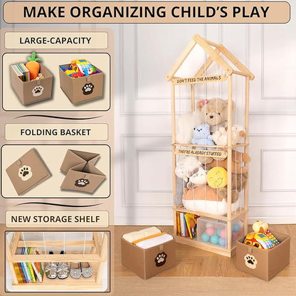 Best Stuffed Animals Storage with Foldable Basket For Playroom & Nursery, Kids Stuffed Animal Zoo storage cage, Plush Toy Organizer, Plushies Storage, Stuffy Zoo, Extra Large Stuffed Animal Holder