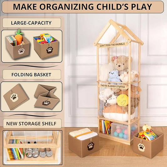 Best Stuffed Animals Storage with Foldable Basket For Playroom & Nursery, Kids Stuffed Animal Zoo storage cage, Plush Toy Organizer, Plushies Storage, Stuffy Zoo, Extra Large Stuffed Animal Holder