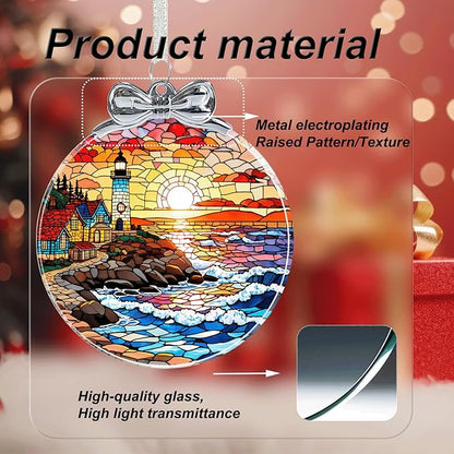 Lighthouse Stained Glass Christmas Ornament - Hanging Ornaments for Christmas Tree Decorations -Holiday Keepsake Present Exchange Idea