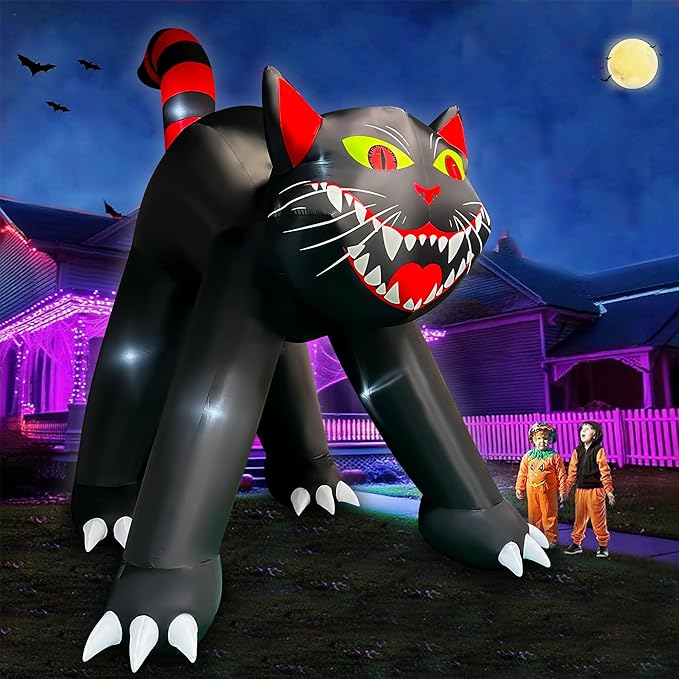 SEASONBLOW 14 Ft Giant Halloween Inflatable Black Cat Decoration LED Light Up Giant Blow Up Black Cat Archway for Halloween Party Indoor Outdoor Garden Yard Decor