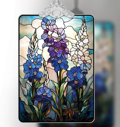 Wildflower Delphinium Stained Glass 2025 Christmas Ornament, Botanical Christmas Tree Hanging Decor for Holiday or Garden Lover Gift, 3.8 x 2.4 Inch