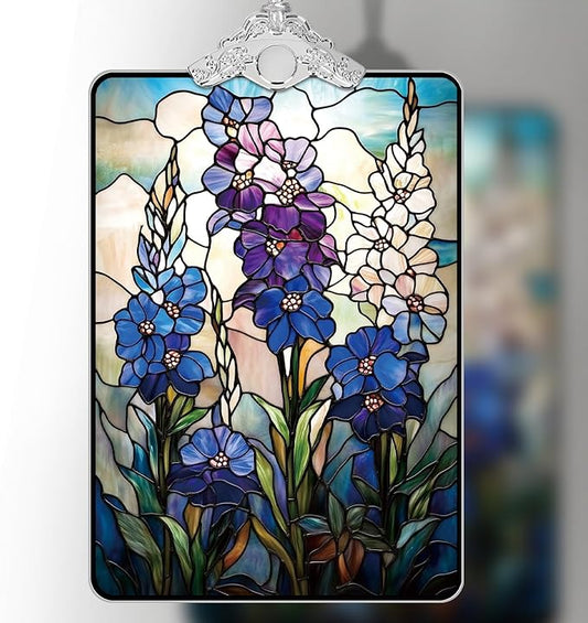 Wildflower Delphinium Stained Glass 2025 Christmas Ornament, Botanical Christmas Tree Hanging Decor for Holiday or Garden Lover Gift, 3.8 x 2.4 Inch