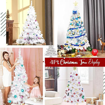4ft Artificial Christmas Tree, Arbol de Navidad with 450 Branch Tips, Premium North Valley Spruce with Foldable Base Stand, Xmas Tree for Home, Office,Party Decoration-White