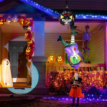 OurWarm 8FT Halloween Inflatables Outdoor Decorations, Cat and Witch Halloween Blow Up Yard Decorations with LED Lights, Inflatable Halloween Decorations for Outdoor Indoor Party Roof Lawn Yard Decor