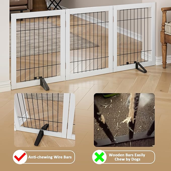 Dog Gate Foldable 3 Panel Pet Gates Extra Wide Dog Gates for Indoor Doorways Stairs 24in Height Support Feet Included