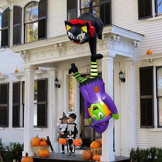 OurWarm 8FT Halloween Inflatables Outdoor Decorations, Cat and Witch Halloween Blow Up Yard Decorations with LED Lights, Inflatable Halloween Decorations for Outdoor Indoor Party Roof Lawn Yard Decor