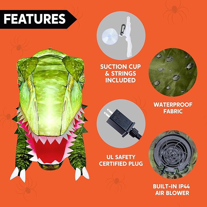 Joiedomi 4.5 FT Tall Inflatable Halloween Window Decorations, Halloween Inflatables Outdoor Decorations, Dinosaur Blow Up Decor Outside for Window Yard Decor