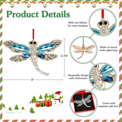 WhatSign Blue Dragonfly Christmas Ornaments - Metal Dragonfly Ornaments for Christmas Tree Decorations Gifts for Women Girls Kids