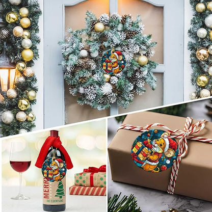 Christmas Mouse Ornament Round Ceramic Stained Glass Style Ornament Joy Xmas Keepsake for Christmas Tree Winter Holiday Xmas Gift for Women Men Xmas Hanging Ornament 3"