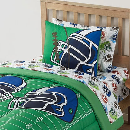 Kids Bedding Set Bed in a Bag for Boys and Girls Toddlers Printed Sheet Set and Comforter, Twin, Football
