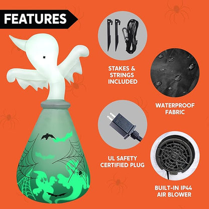 Joiedomi 6 FT Halloween Inflatable Outdoor Decoration, Ghost Inflatable Halloween Decor Outdoor, Blow Up Ghost in The Jar with Green Projecting LED for Halloween Yard Decoration