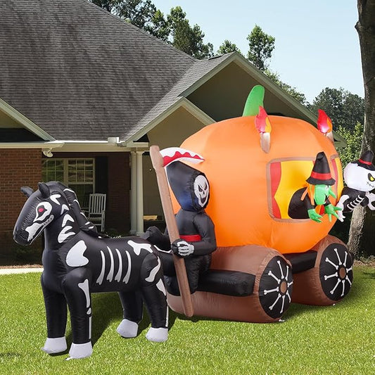 Amazingforless (4ft-12ft) Halloween LED Inflatable Decorations w/Blower Spooky Animated Blow Up (Frankenstein, Dragon, Ghost, Pumpkin, Skeleton Dog,Tree,Clown, Archway)
