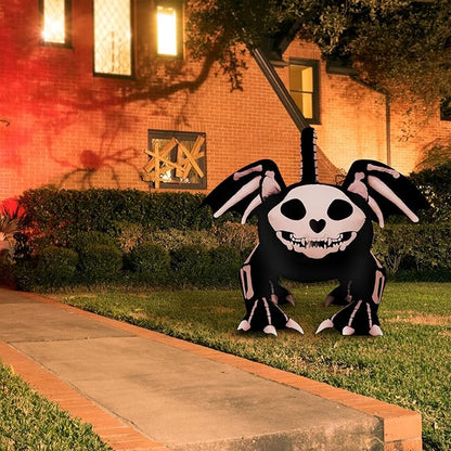 Haunted Hill Farm 5.9-ft. Wide Skeleton Cat Blow Up with Lights, Halloween Inflatable Outdoor Decorations for Patio and Yard, Giant Spooky Inflatable Outdoor Holiday Yard Decorations