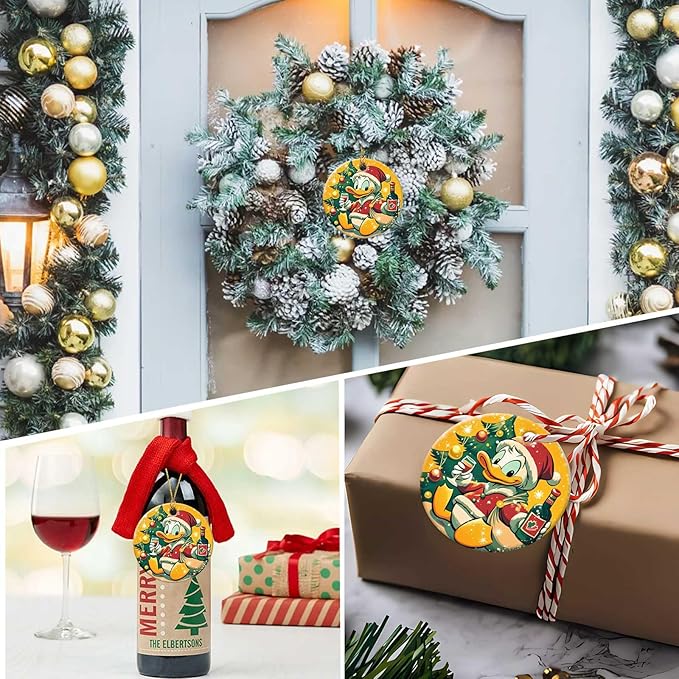 A Cute Christmas Duck Ornament Round Ceramic Ornament Xmas Keepsake for Christmas Tree Winter Holiday Xmas Gift for Women Men Xmas Hanging Ornament 3"