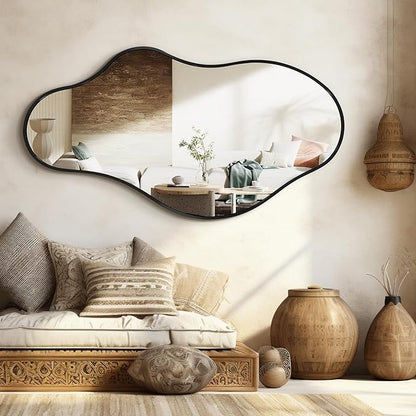 Irregular Wall Mirror - Wall Mirrors Decorative 20"x 36" Asymmetrical Abstract Mirror Aviation Aluminum Alloy Frame Unique for Bathroom, Bedroom, Living Room, Cloakroom, Entryway Black