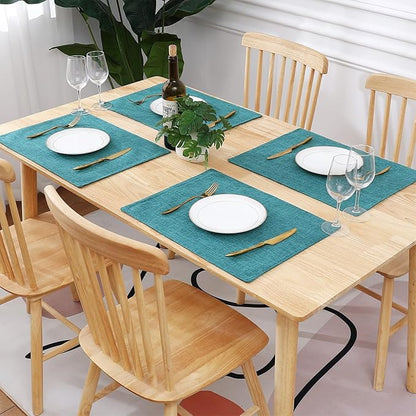 homing Teal Cloth Easter Placemats Set of 6 – Cotton Linen Blend Washable Spring Dining Table Mats for Easter, Indoors & Outdoors, Easy to Clean, 13 x 19 Inch