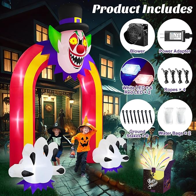 Danxilu 10 FT Halloween Inflatable Arch with LED Lights - Giant Scary Clown Archway Blow Up Yard Decoration, Halloween Decorations Outdoor Haunted Inflatables for Lawn Party, 2025 Outside Horror Decor