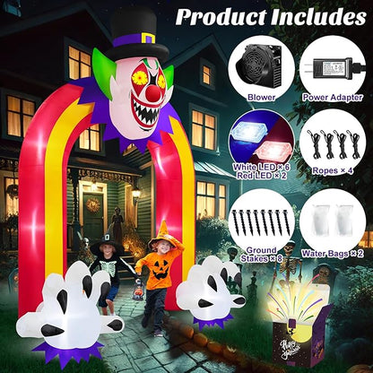 Danxilu 10 FT Halloween Inflatable Arch with LED Lights - Giant Scary Clown Archway Blow Up Yard Decoration, Halloween Decorations Outdoor Haunted Inflatables for Lawn Party, 2025 Outside Horror Decor