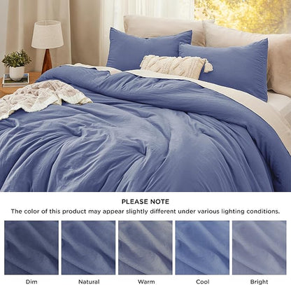 Bedsure California King Size Comforter Set, Blue Soft Prewashed Bedding for All Seasons, 3 Pieces GentleSoft™ Down Alternative Bed Set, 1 Lightweight Comforter (104"x96") and 2 Pillowcases (20"x36")
