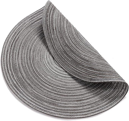 SHACOS Round Braided Placemats Set of 6 Round Table Mats 15 inch Cotton Washable for Holiday Party (Black Grey, 6)