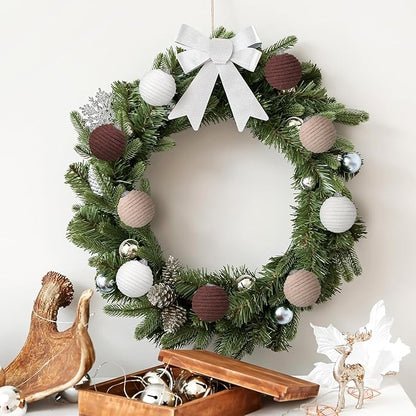 Syhood 18 Pcs 1.57 Inch Christmas Ball Ornaments Boho Farmhouse Jute Rope Hanging Balls Burlap Neutral Rustic Ornaments for Xmas Tree Holiday Wreath Garland Wedding Home